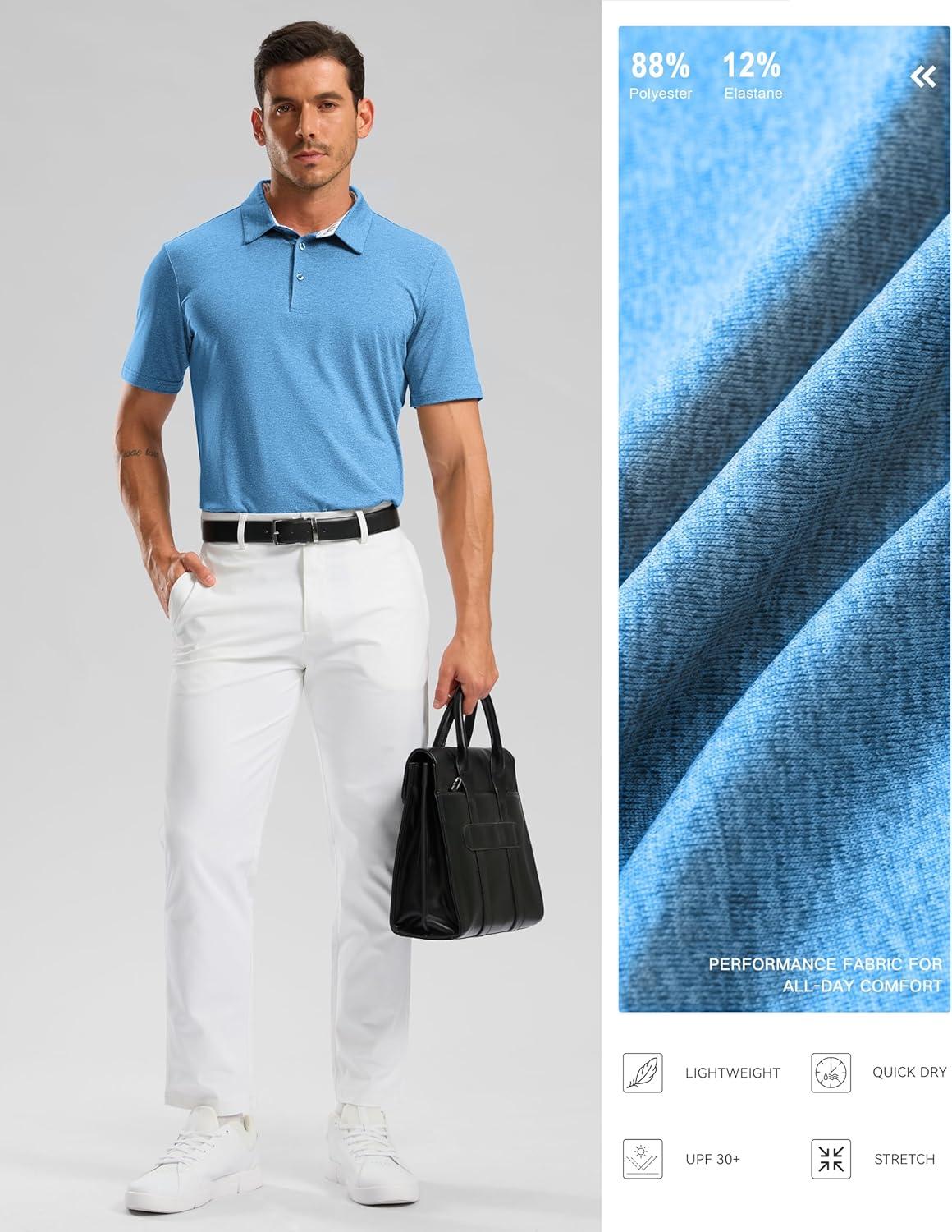 imageGolf Shirts Heather Polo Short Sleeve Dry Fit Lightweight Moisture Wicking Collared Shirts Casual Athletic BusinessLake Blue