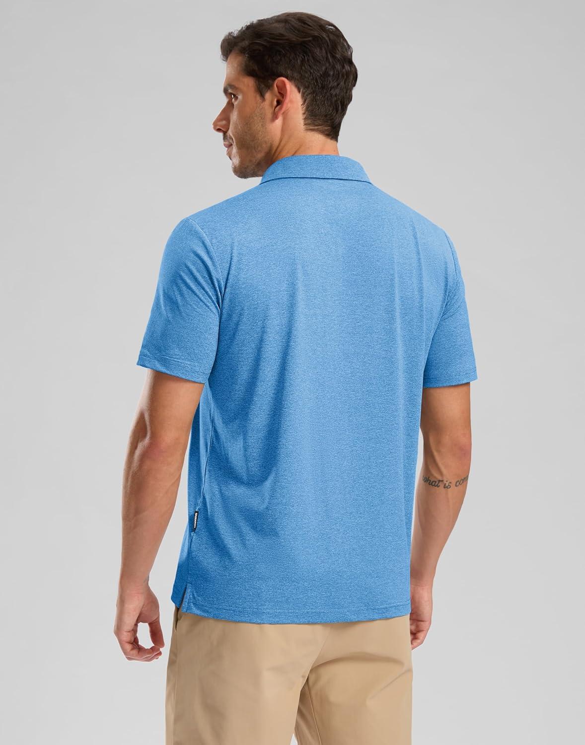 imageGolf Shirts Heather Polo Short Sleeve Dry Fit Lightweight Moisture Wicking Collared Shirts Casual Athletic BusinessLake Blue