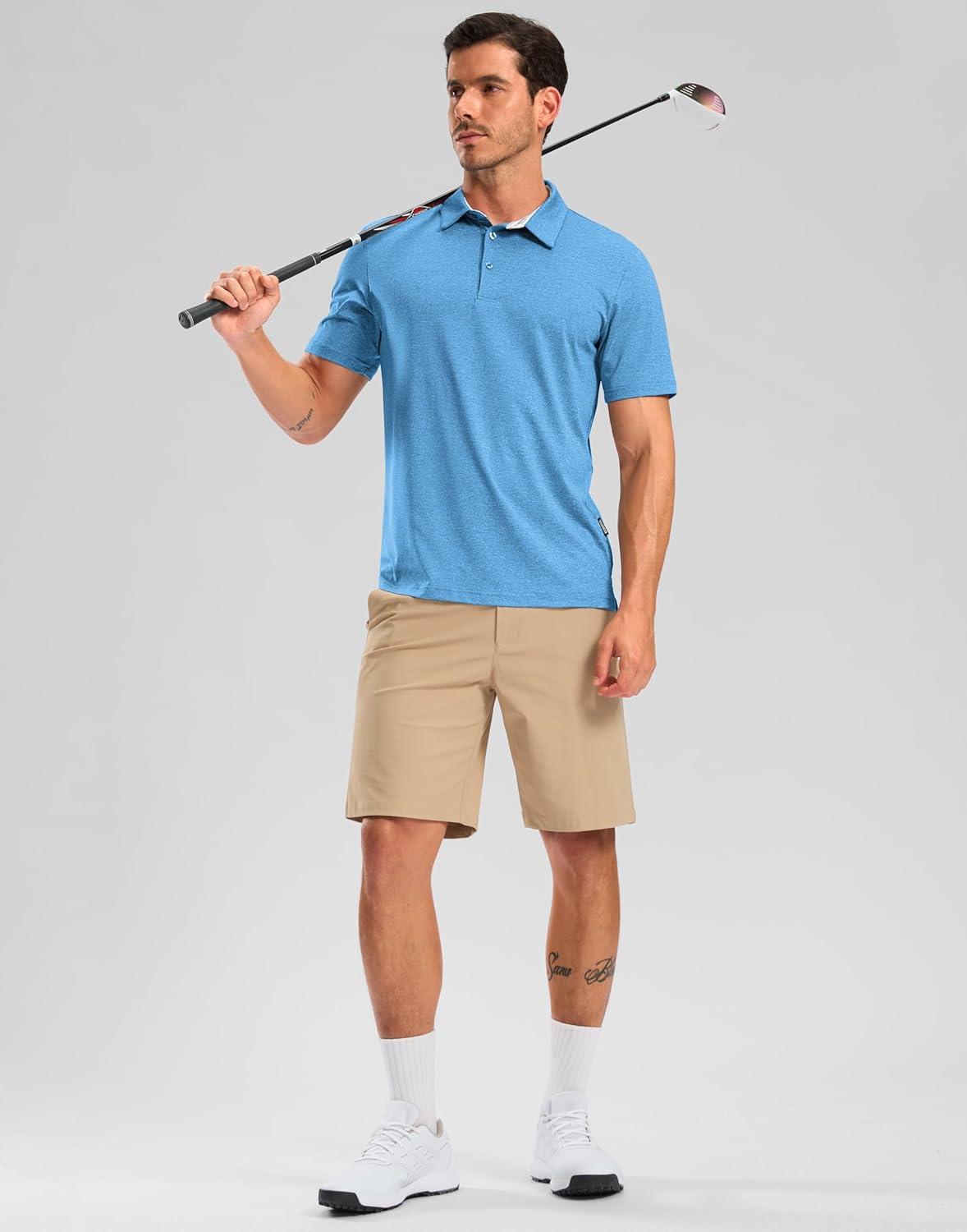 imageGolf Shirts Heather Polo Short Sleeve Dry Fit Lightweight Moisture Wicking Collared Shirts Casual Athletic BusinessLake Blue