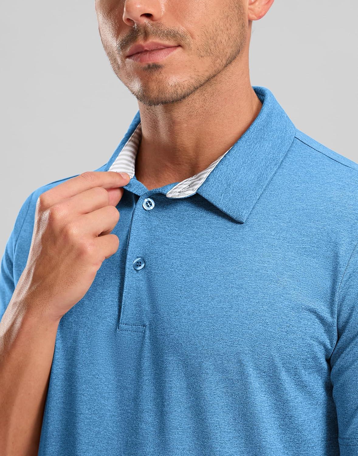 imageGolf Shirts Heather Polo Short Sleeve Dry Fit Lightweight Moisture Wicking Collared Shirts Casual Athletic BusinessLake Blue