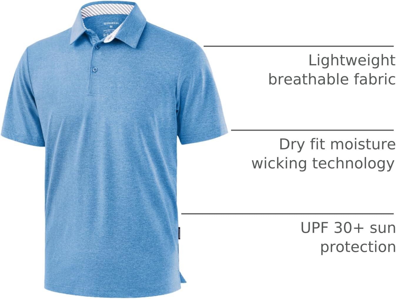 imageGolf Shirts Heather Polo Short Sleeve Dry Fit Lightweight Moisture Wicking Collared Shirts Casual Athletic BusinessLake Blue