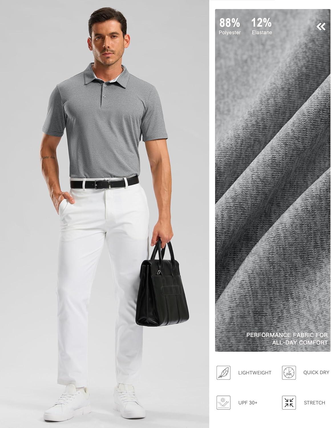 imageGolf Shirts Heather Polo Short Sleeve Dry Fit Lightweight Moisture Wicking Collared Shirts Casual Athletic BusinessLight Grey