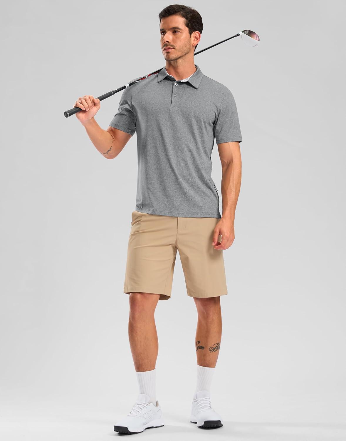 imageGolf Shirts Heather Polo Short Sleeve Dry Fit Lightweight Moisture Wicking Collared Shirts Casual Athletic BusinessLight Grey