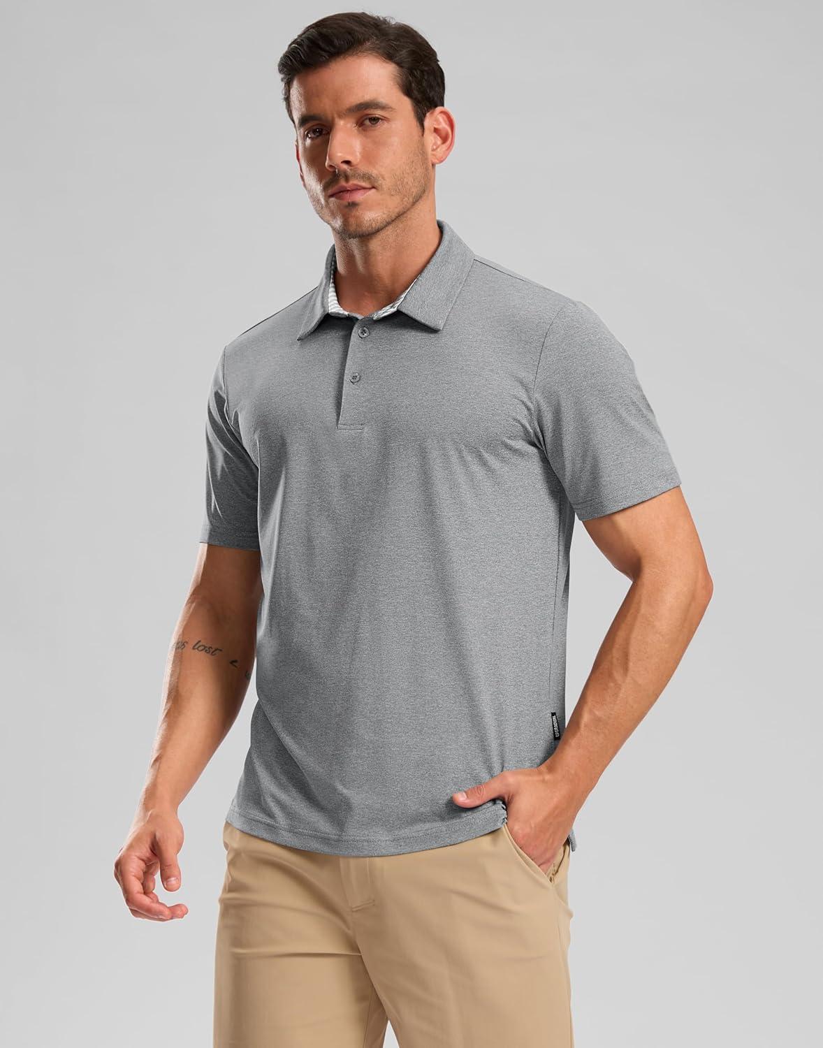 imageGolf Shirts Heather Polo Short Sleeve Dry Fit Lightweight Moisture Wicking Collared Shirts Casual Athletic BusinessLight Grey
