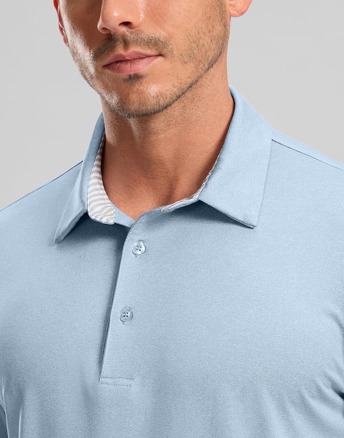 imageGolf Shirts Heather Polo Short Sleeve Dry Fit Lightweight Moisture Wicking Collared Shirts Casual Athletic BusinessLt Grey Blue