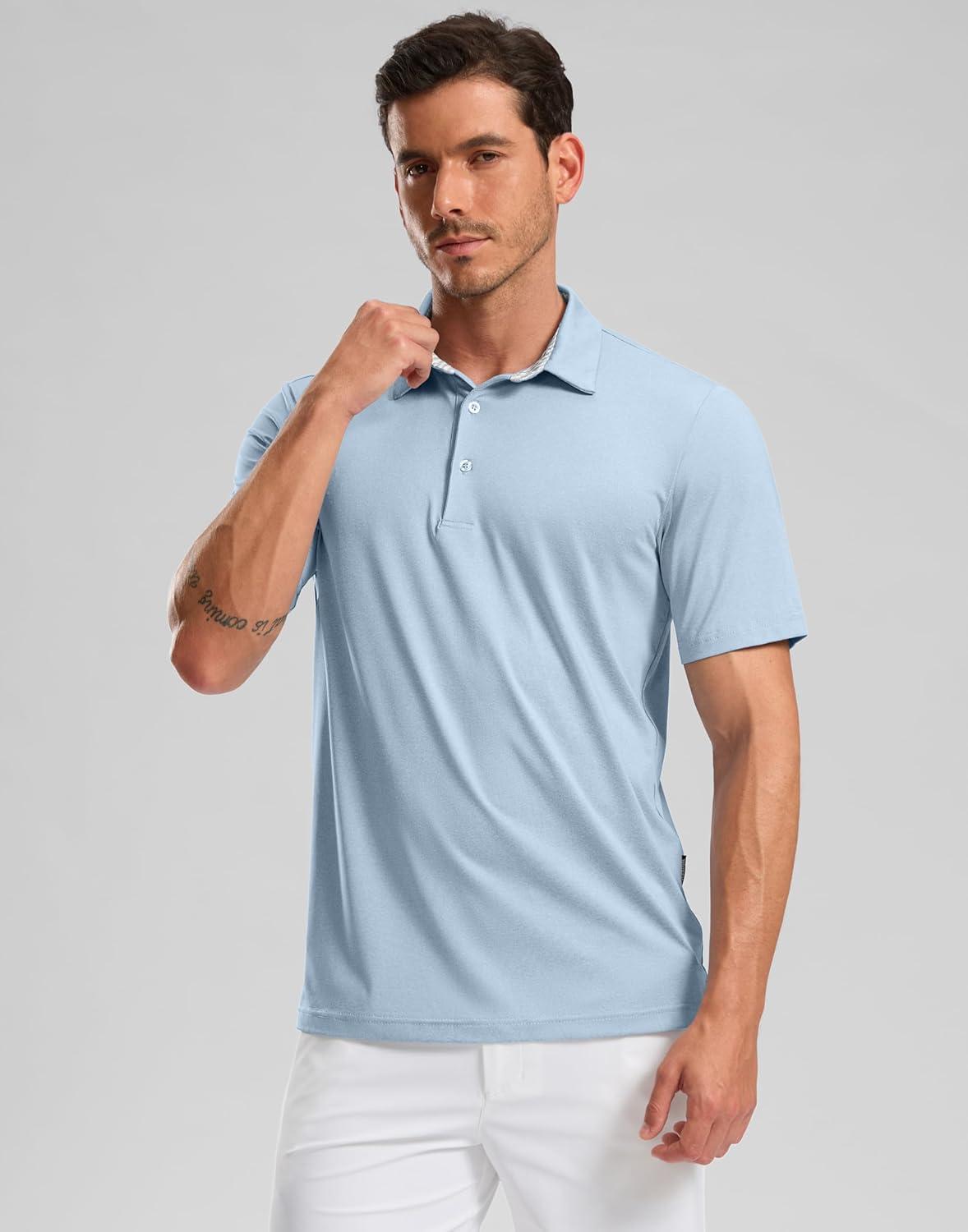 imageGolf Shirts Heather Polo Short Sleeve Dry Fit Lightweight Moisture Wicking Collared Shirts Casual Athletic BusinessLt Grey Blue