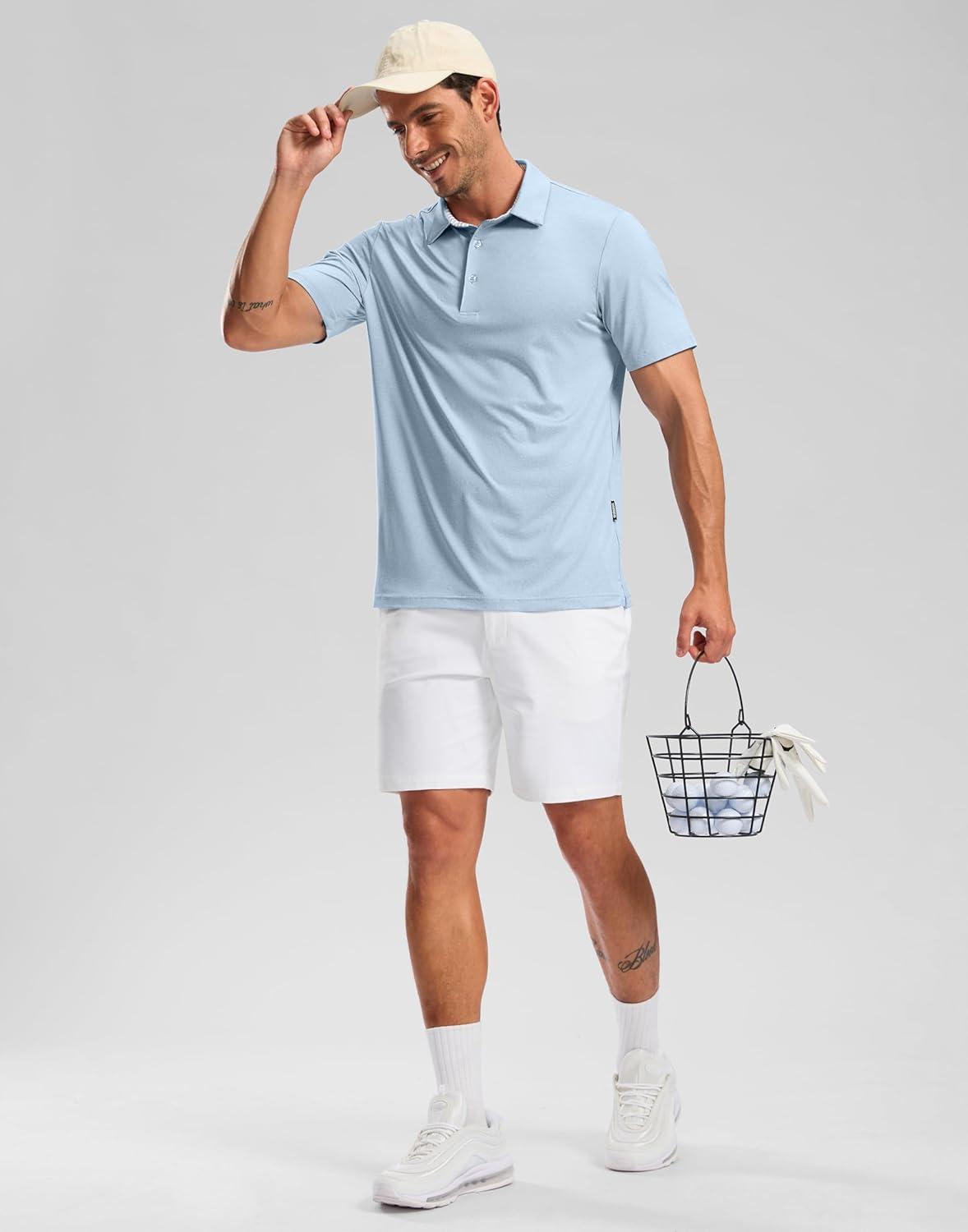 imageGolf Shirts Heather Polo Short Sleeve Dry Fit Lightweight Moisture Wicking Collared Shirts Casual Athletic BusinessLt Grey Blue