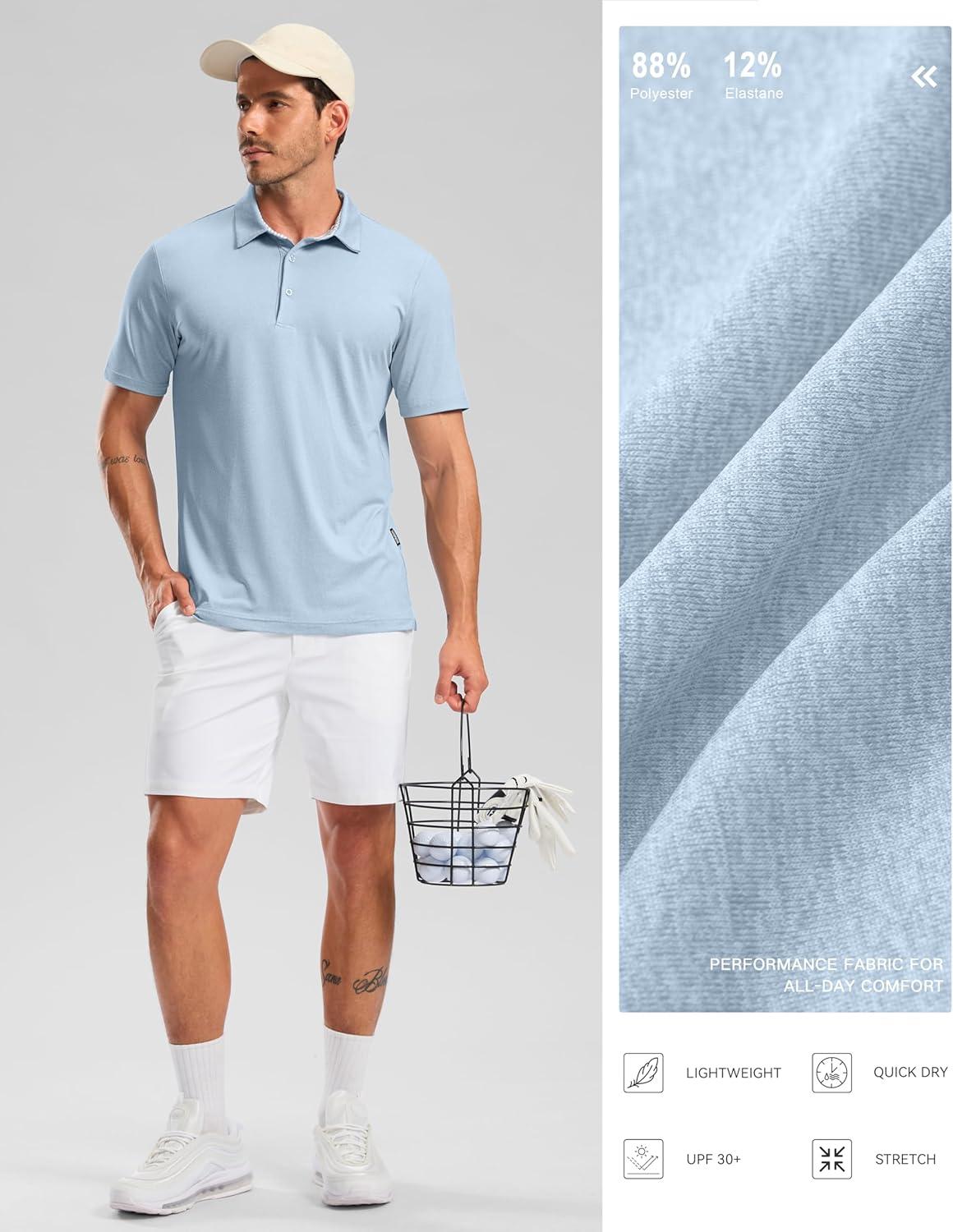 imageGolf Shirts Heather Polo Short Sleeve Dry Fit Lightweight Moisture Wicking Collared Shirts Casual Athletic BusinessLt Grey Blue