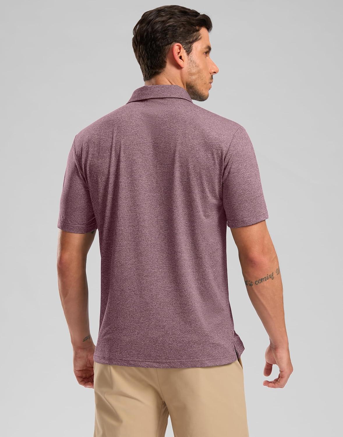 imageGolf Shirts Heather Polo Short Sleeve Dry Fit Lightweight Moisture Wicking Collared Shirts Casual Athletic BusinessMerlot Red