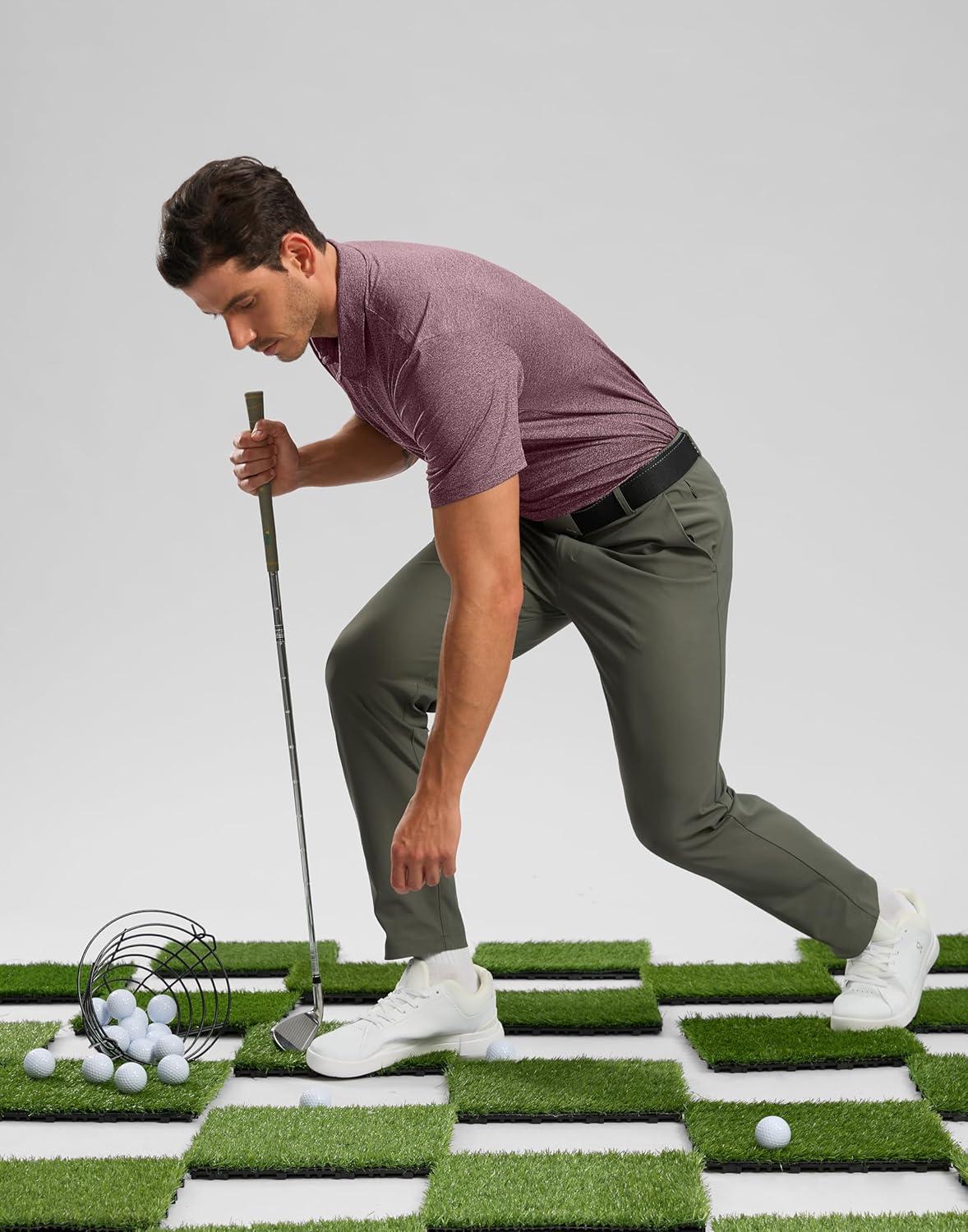 imageGolf Shirts Heather Polo Short Sleeve Dry Fit Lightweight Moisture Wicking Collared Shirts Casual Athletic BusinessMerlot Red