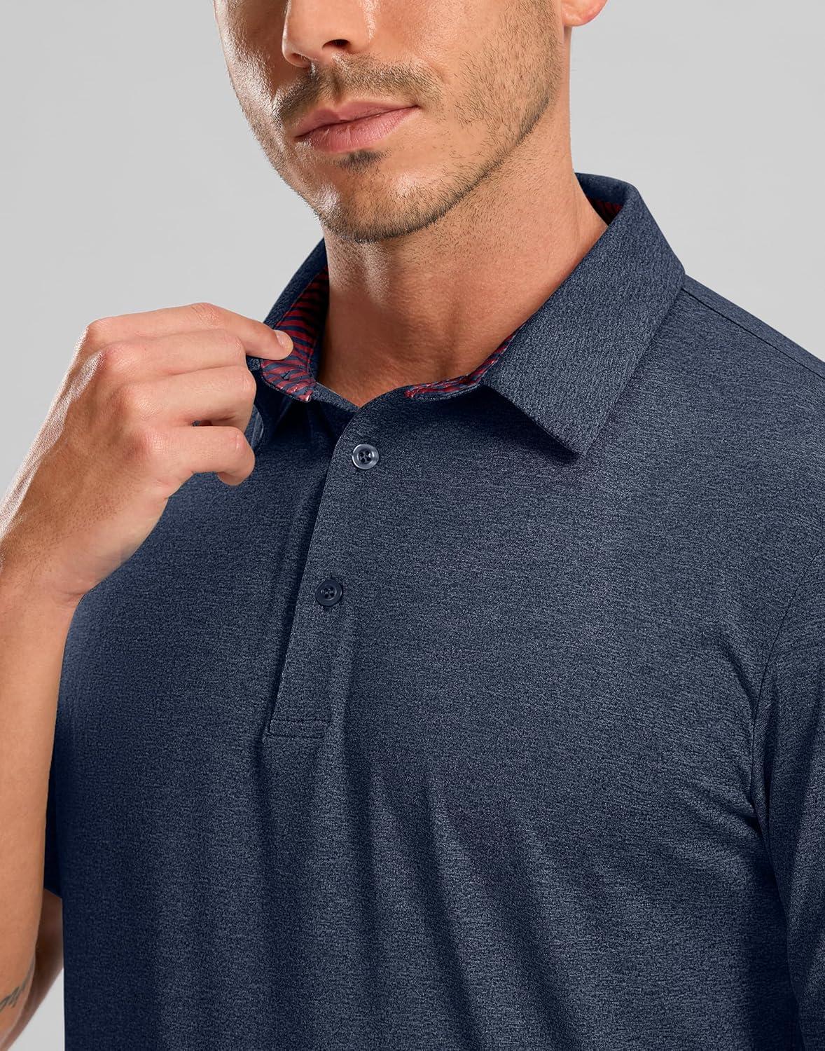 imageGolf Shirts Heather Polo Short Sleeve Dry Fit Lightweight Moisture Wicking Collared Shirts Casual Athletic BusinessNavy