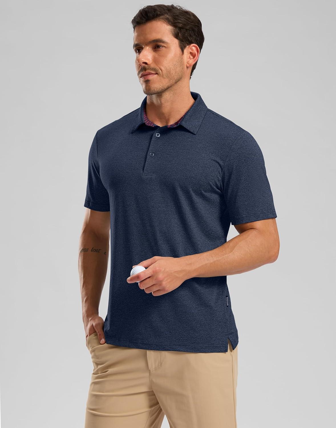 imageGolf Shirts Heather Polo Short Sleeve Dry Fit Lightweight Moisture Wicking Collared Shirts Casual Athletic BusinessNavy