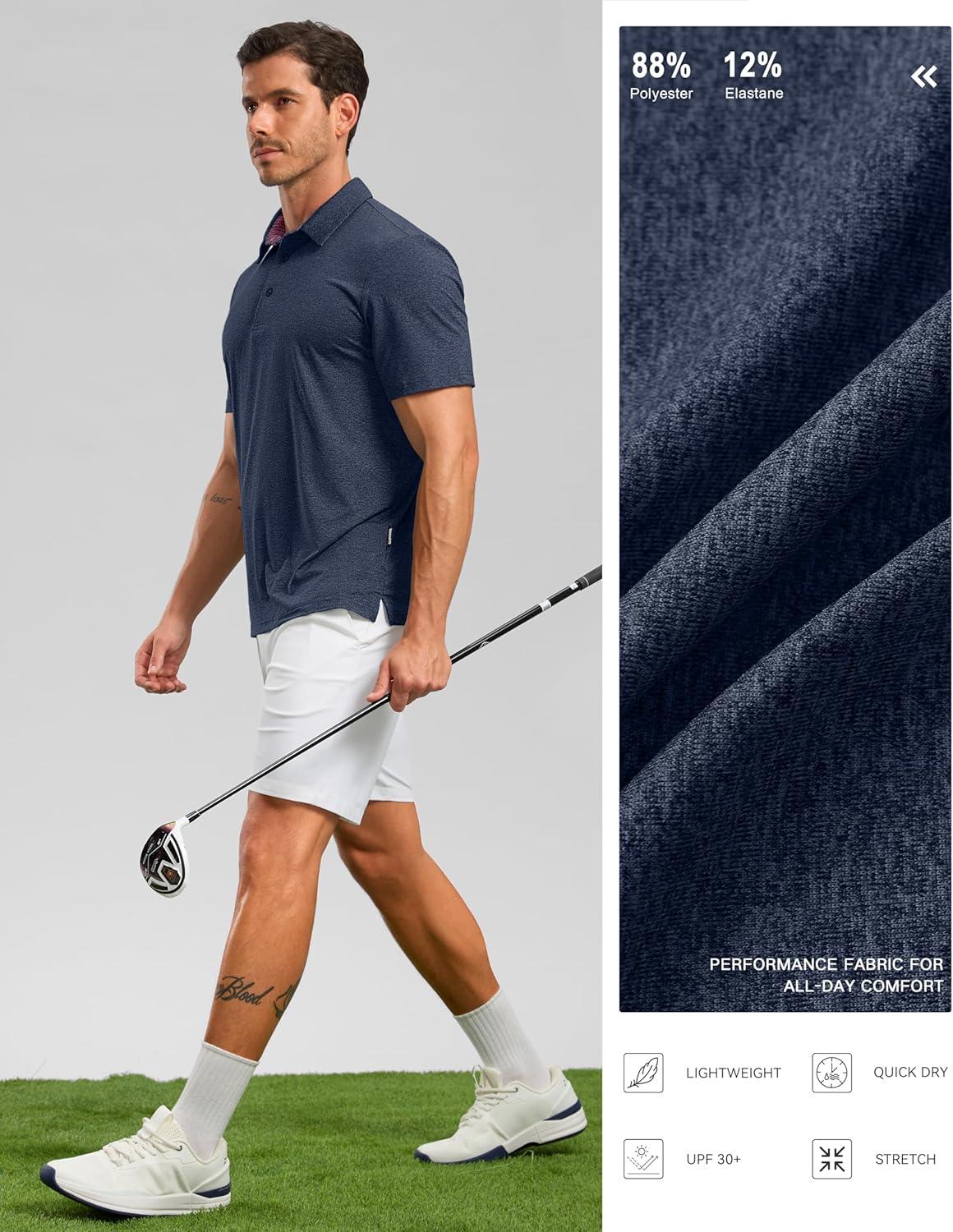 imageGolf Shirts Heather Polo Short Sleeve Dry Fit Lightweight Moisture Wicking Collared Shirts Casual Athletic BusinessNavy