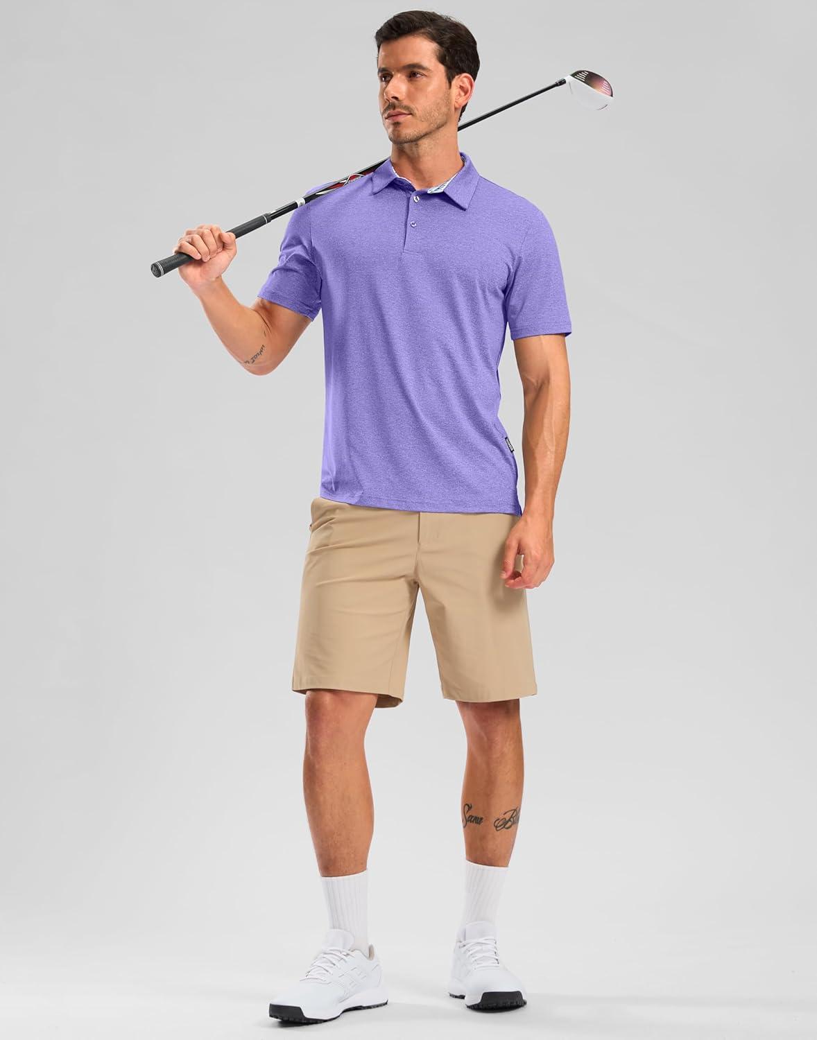 imageGolf Shirts Heather Polo Short Sleeve Dry Fit Lightweight Moisture Wicking Collared Shirts Casual Athletic BusinessPurple