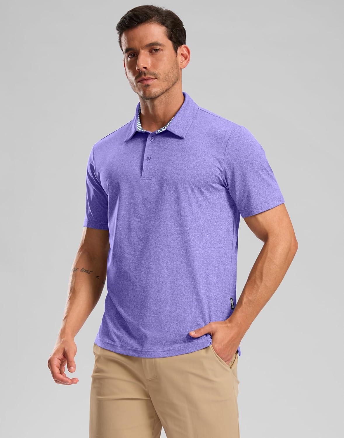 imageGolf Shirts Heather Polo Short Sleeve Dry Fit Lightweight Moisture Wicking Collared Shirts Casual Athletic BusinessPurple