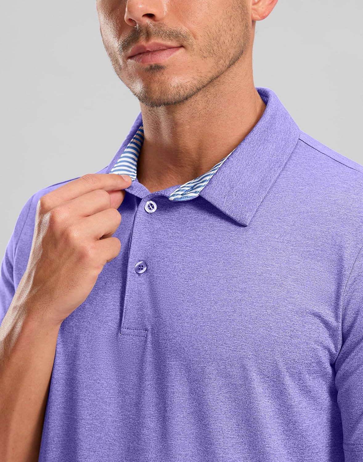 imageGolf Shirts Heather Polo Short Sleeve Dry Fit Lightweight Moisture Wicking Collared Shirts Casual Athletic BusinessPurple