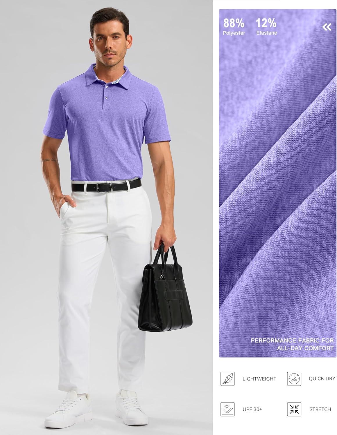 imageGolf Shirts Heather Polo Short Sleeve Dry Fit Lightweight Moisture Wicking Collared Shirts Casual Athletic BusinessPurple