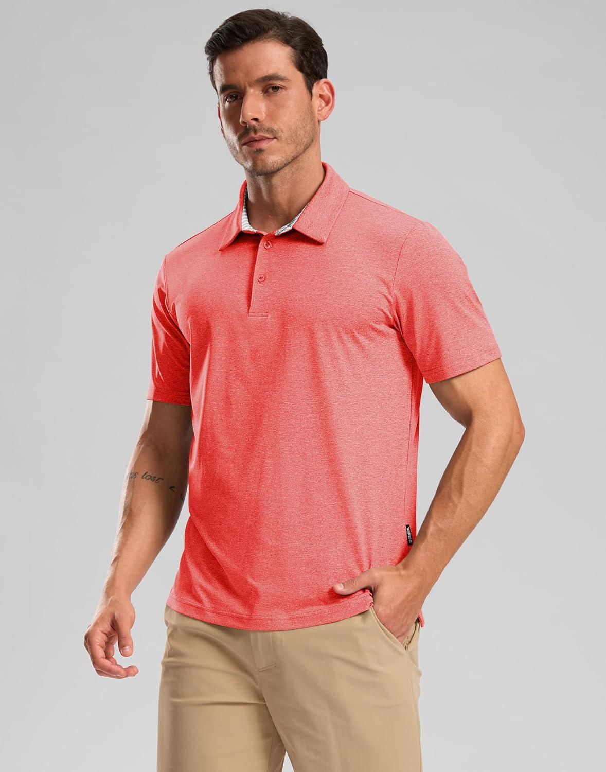 imageGolf Shirts Heather Polo Short Sleeve Dry Fit Lightweight Moisture Wicking Collared Shirts Casual Athletic BusinessRed