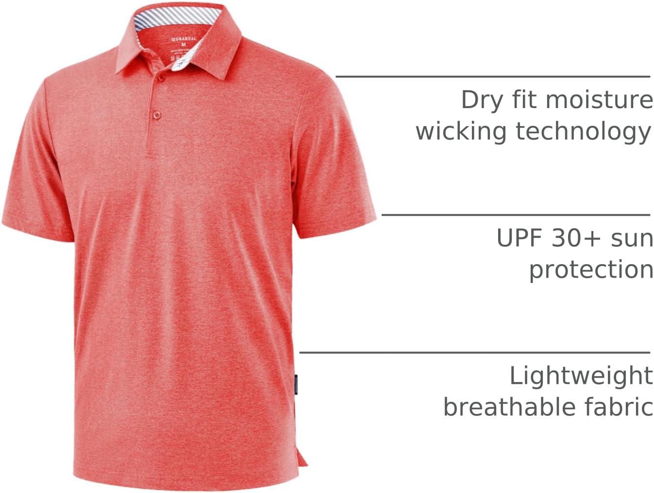 imageGolf Shirts Heather Polo Short Sleeve Dry Fit Lightweight Moisture Wicking Collared Shirts Casual Athletic BusinessRed