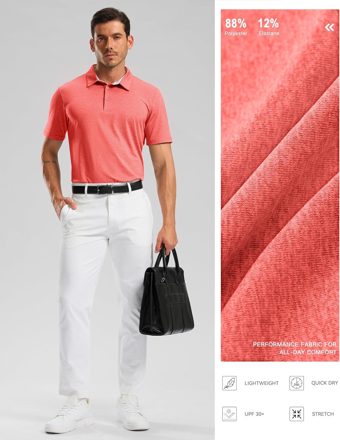 imageGolf Shirts Heather Polo Short Sleeve Dry Fit Lightweight Moisture Wicking Collared Shirts Casual Athletic BusinessRed