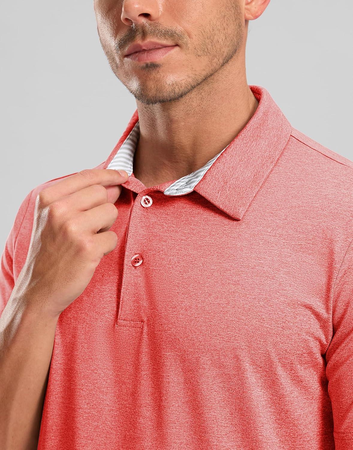 imageGolf Shirts Heather Polo Short Sleeve Dry Fit Lightweight Moisture Wicking Collared Shirts Casual Athletic BusinessRed