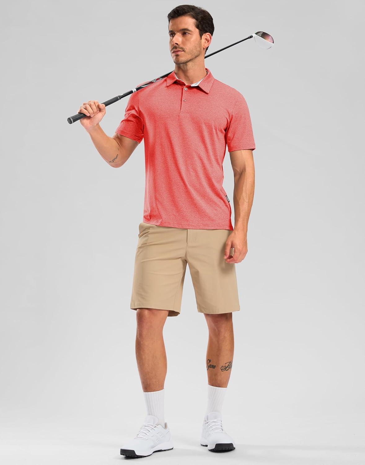 imageGolf Shirts Heather Polo Short Sleeve Dry Fit Lightweight Moisture Wicking Collared Shirts Casual Athletic BusinessRed