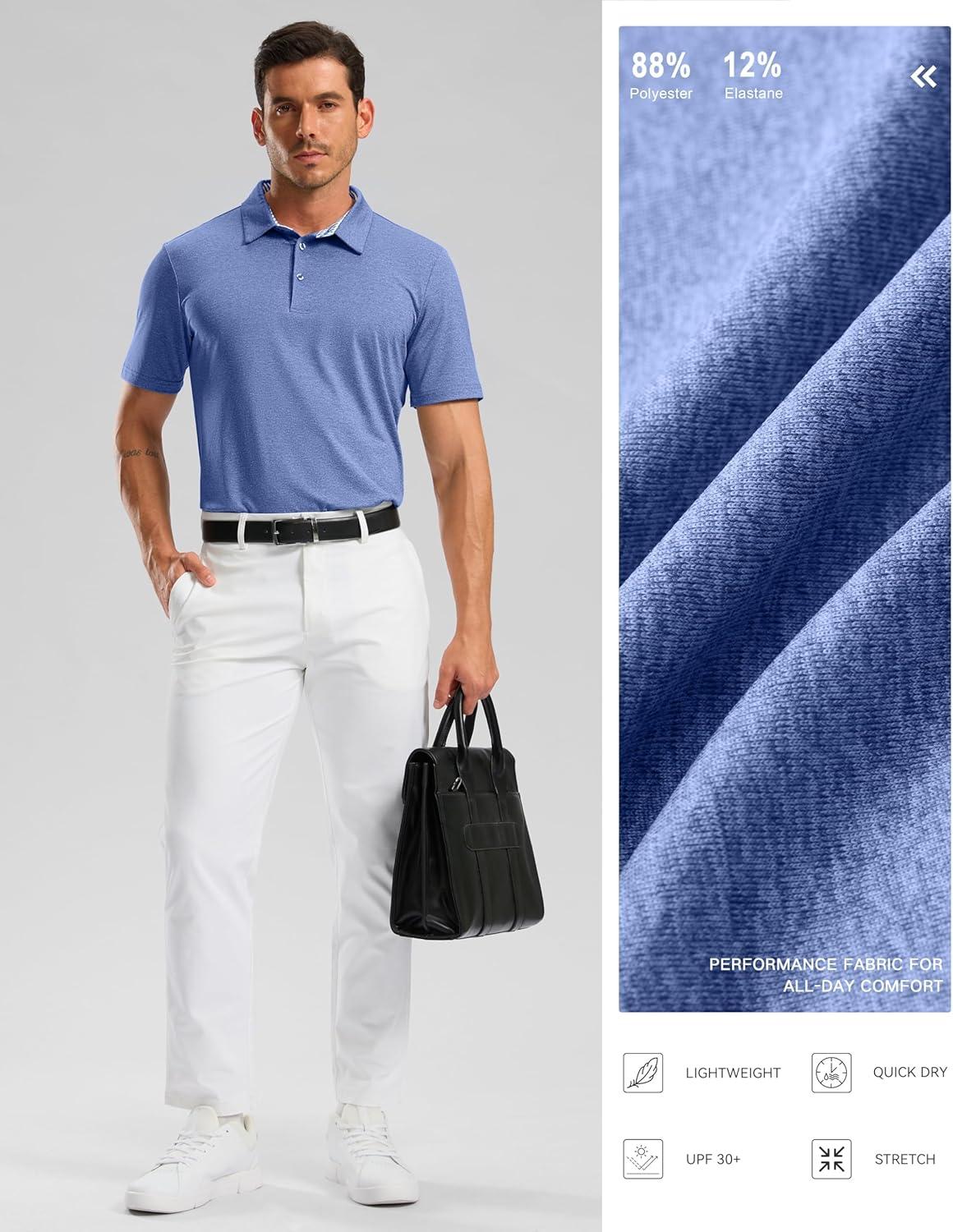 imageGolf Shirts Heather Polo Short Sleeve Dry Fit Lightweight Moisture Wicking Collared Shirts Casual Athletic BusinessRoyal Blue