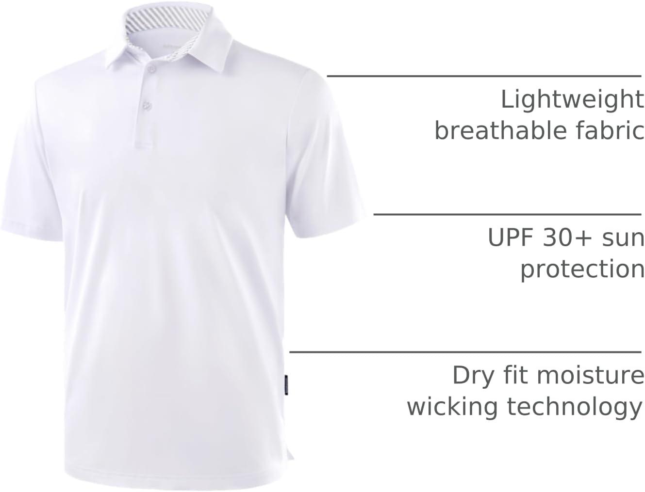 imageGolf Shirts Heather Polo Short Sleeve Dry Fit Lightweight Moisture Wicking Collared Shirts Casual Athletic BusinessWhite