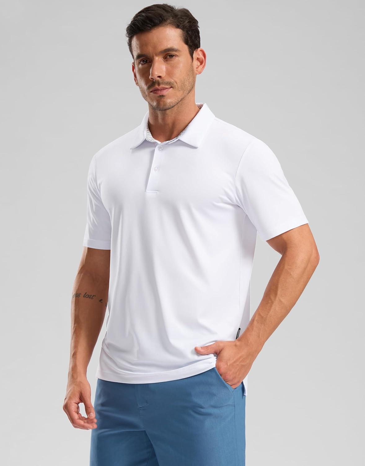 imageGolf Shirts Heather Polo Short Sleeve Dry Fit Lightweight Moisture Wicking Collared Shirts Casual Athletic BusinessWhite