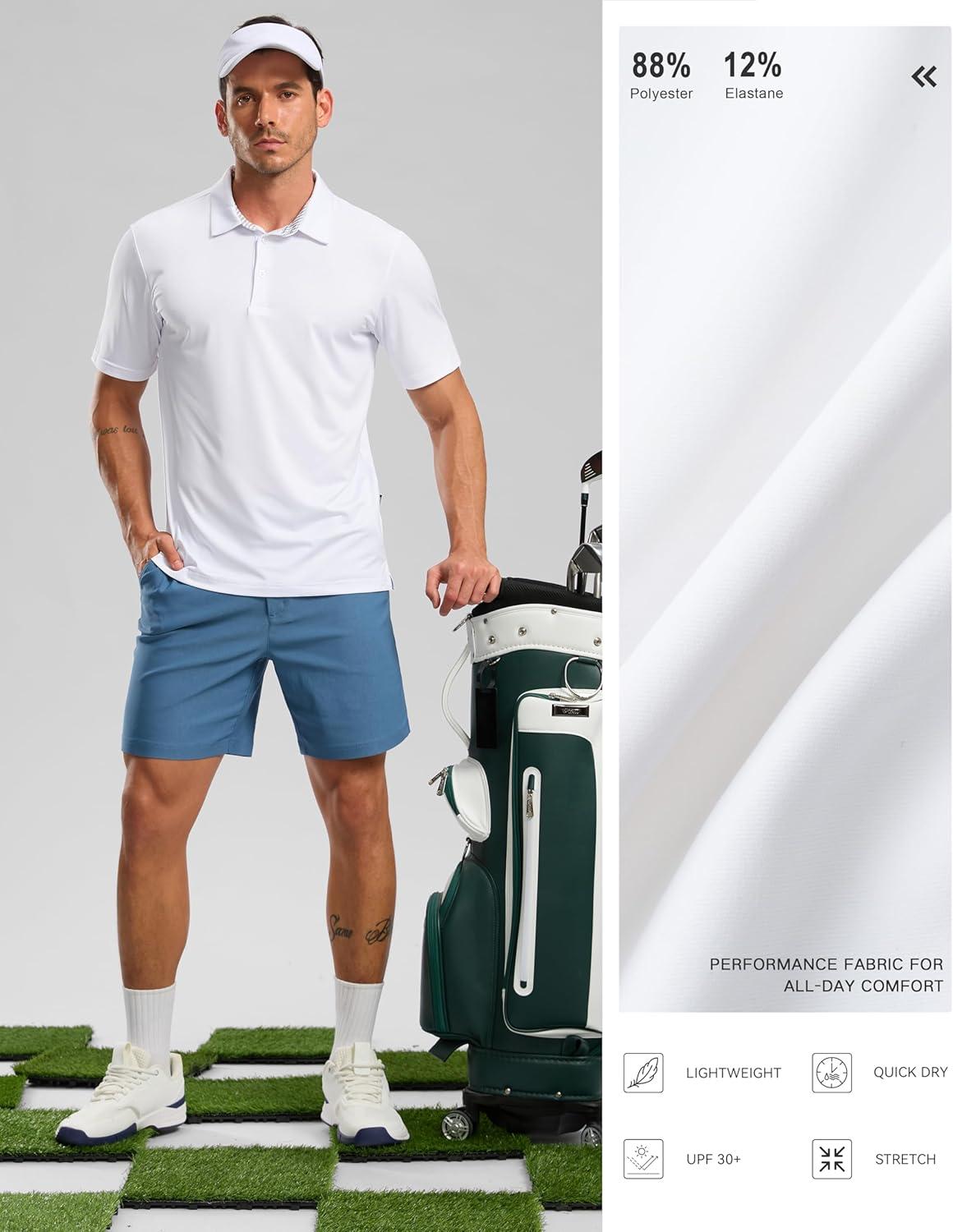 imageGolf Shirts Heather Polo Short Sleeve Dry Fit Lightweight Moisture Wicking Collared Shirts Casual Athletic BusinessWhite