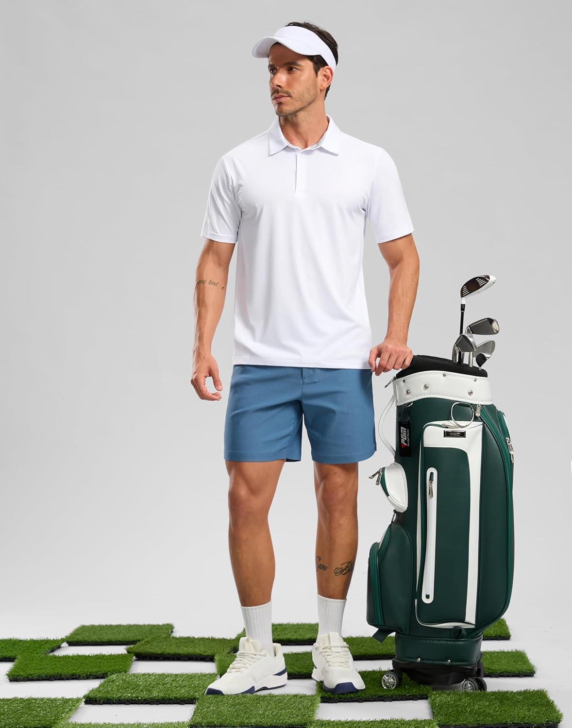 imageGolf Shirts Heather Polo Short Sleeve Dry Fit Lightweight Moisture Wicking Collared Shirts Casual Athletic BusinessWhite