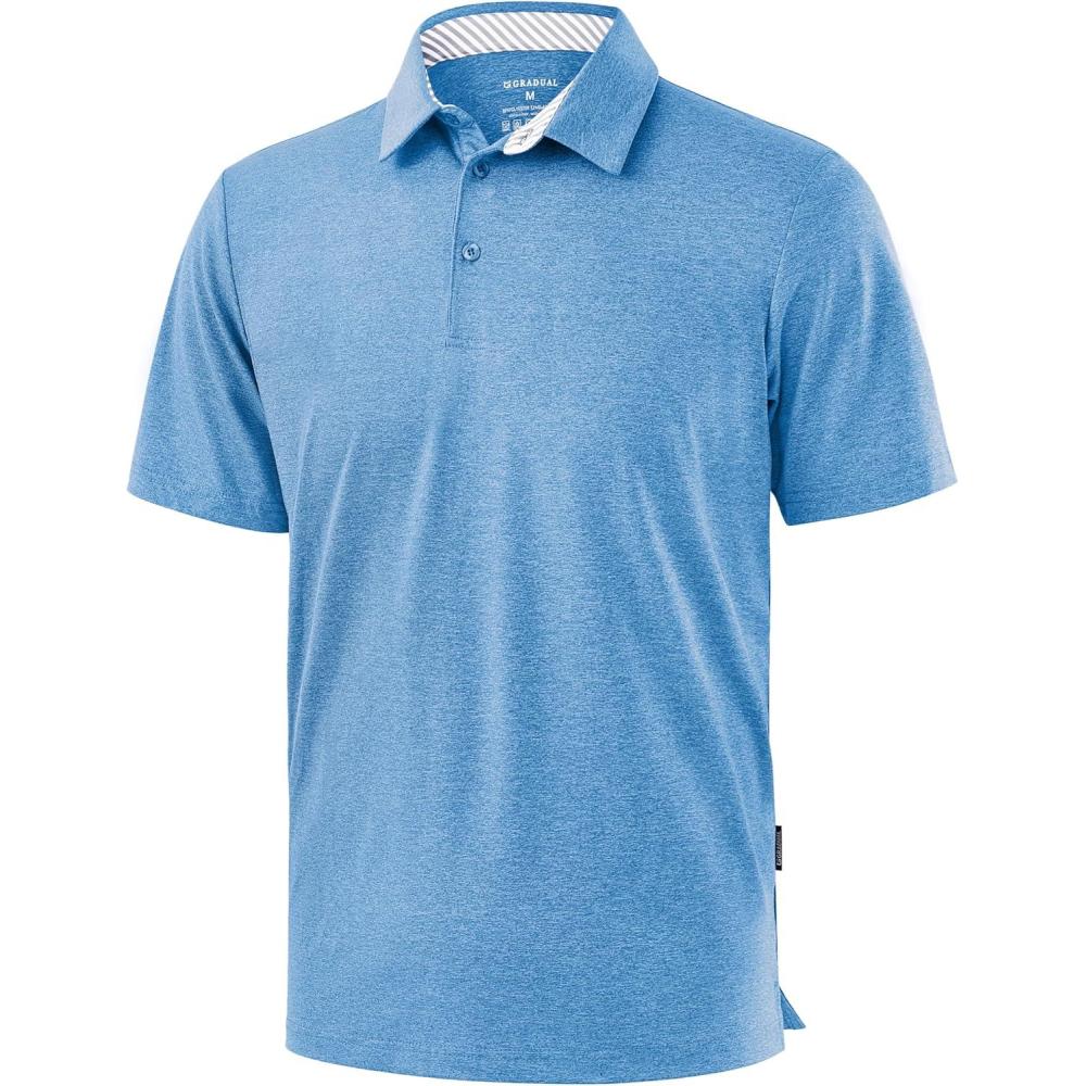 imageGolf Shirts Heather Polo Short Sleeve Dry Fit Lightweight Moisture Wicking Collared Shirts Casual Athletic BusinessLake Blue