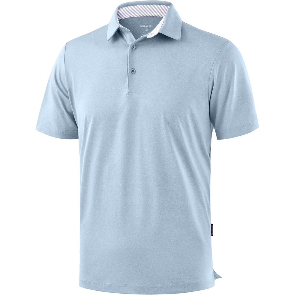 imageGolf Shirts Heather Polo Short Sleeve Dry Fit Lightweight Moisture Wicking Collared Shirts Casual Athletic BusinessLt Grey Blue