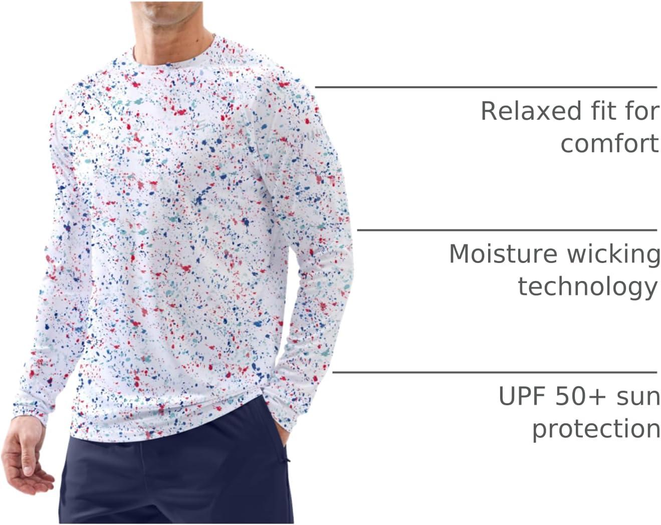 imageMens Sun Protection Long Sleeve Shirts UPF 50 Rash Guard for Men SPF UV Fishing Hiking Running Workout Athletic ShirtWhite Colored Dots