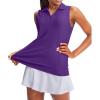 imageWomens Sleeveless Golf Polo Shirts Tennis Quick Dry Collared Tank Tops VNeck Polos for WomenPurpleXL