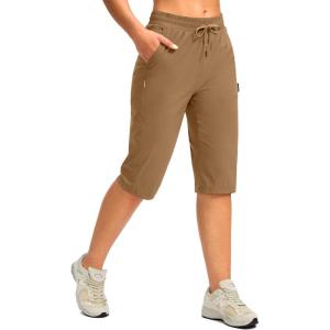 imageG Gradual Womens 15 Long Shorts Below The Knee Hiking Cargo Capris Stretch Quick Dry Bermuda Shorts for Women with PocketsDark Khaki