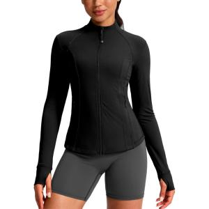 imageG Gradual Womens Workout Jackets Extended Waist Length Slim Full Zip 4 Pockets Athletic Jacket Spring Running Yoga ClothesBlack