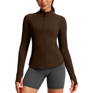 imageG Gradual Womens Workout Jackets Extended Waist Length Slim Full Zip 4 Pockets Athletic Jacket Spring Running Yoga ClothesFudge Coffee