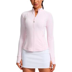 imageG Gradual Womens Workout Jackets Extended Waist Length Slim Full Zip 4 Pockets Athletic Jacket Spring Running Yoga ClothesLight Pink