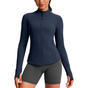 imageG Gradual Womens Workout Jackets Extended Waist Length Slim Full Zip 4 Pockets Athletic Jacket Spring Running Yoga ClothesNavy