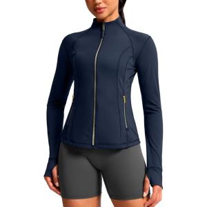 imageG Gradual Womens Workout Jackets Extended Waist Length Slim Full Zip 4 Pockets Athletic Jacket Spring Running Yoga ClothesNavygold Zip