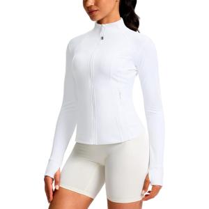 imageG Gradual Womens Workout Jackets Extended Waist Length Slim Full Zip 4 Pockets Athletic Jacket Spring Running Yoga ClothesWhite