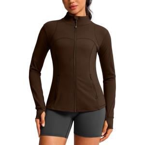 imageG Gradual Workout Jackets for Woman HipLength Slim Fit Zip Up 4 Pockets Athletic Jacket Spring Gym Running ClothesFudge Coffee