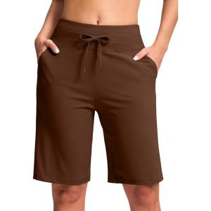 imageG GRADUAL Bermuda Shorts for Women with Pockets 10 Knee Length Womens High Waisted Long Shorts for Walking Athletic WorkoutBrown