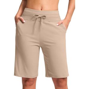 imageG GRADUAL Bermuda Shorts for Women with Pockets 10 Knee Length Womens High Waisted Long Shorts for Walking Athletic WorkoutKhaki