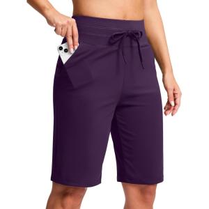 imageG GRADUAL Bermuda Shorts for Women with Pockets 10 Knee Length Womens High Waisted Long Shorts for Walking Athletic WorkoutPurple