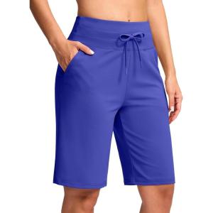 imageG GRADUAL Bermuda Shorts for Women with Pockets 10 Knee Length Womens High Waisted Long Shorts for Walking Athletic WorkoutRoyal Blue