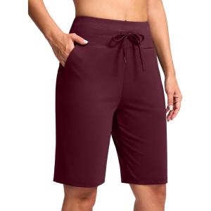 imageG GRADUAL Bermuda Shorts for Women with Pockets 10 Knee Length Womens High Waisted Long Shorts for Walking Athletic WorkoutWine