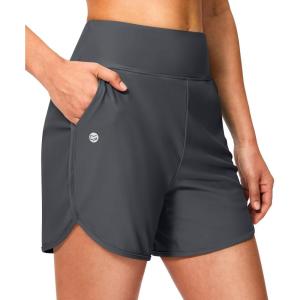 imageG GRADUAL Womens 5 Swim Board Shorts High Waisted Quick Dry Swimming Bathing Suit Bottoms for Women with Liner PocketsDark Grey