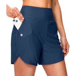 imageG GRADUAL Womens 5 Swim Board Shorts High Waisted Quick Dry Swimming Bathing Suit Bottoms for Women with Liner PocketsNavy